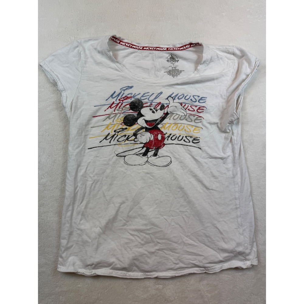 Disney Parks Mickey Mouse Graphic T-Shirt Womens Large White Scoop Neck Cotton